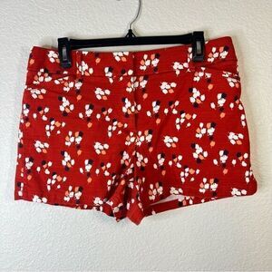 Ann Taylor Loft Womens Chino‎ Shorts Floral Print Stretch Casual 10P Petite Red